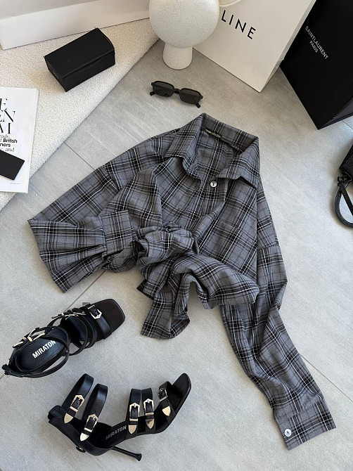 Женская стильная оверсайз рубашка в клетку фланель 100% коттон Графит Одесса - изображение 4