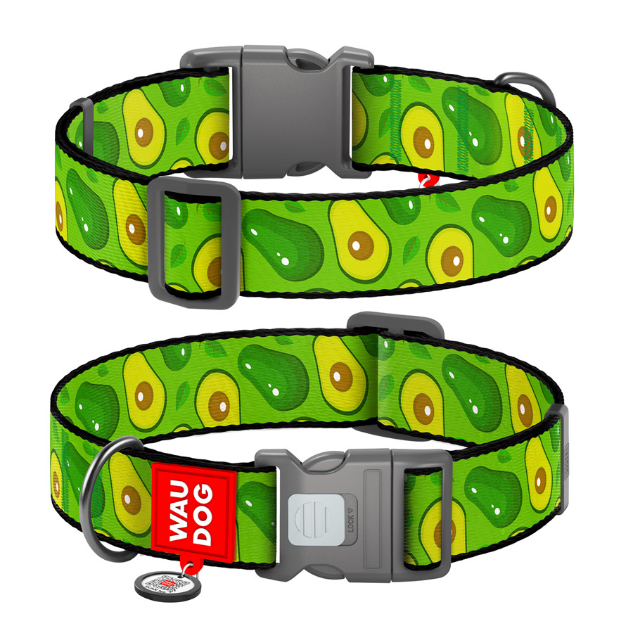 Нашийник для собак нейлоновий WAUDOG Nylon з QR паспортом, малюнок "Авокадо", пластиковий фасте Коломыя - изображение 1