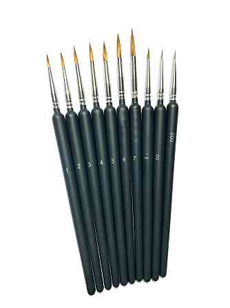 Нейлоновые кисти для рисования 10 шт для прорисовки мелких деталей, кисточки для акрила, гуаши, масла Каменец-Подольский