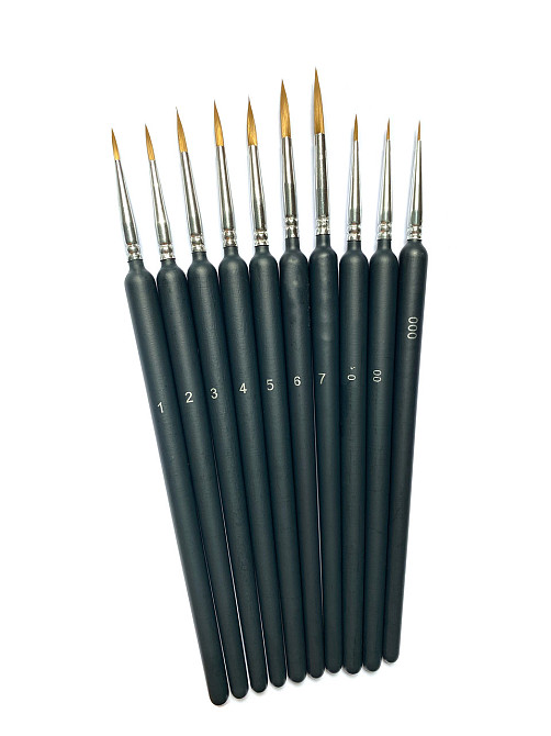 Нейлоновые кисти для рисования 10 шт для прорисовки мелких деталей, кисточки для акрила, гуаши, масла Каменец-Подольский - изображение 1