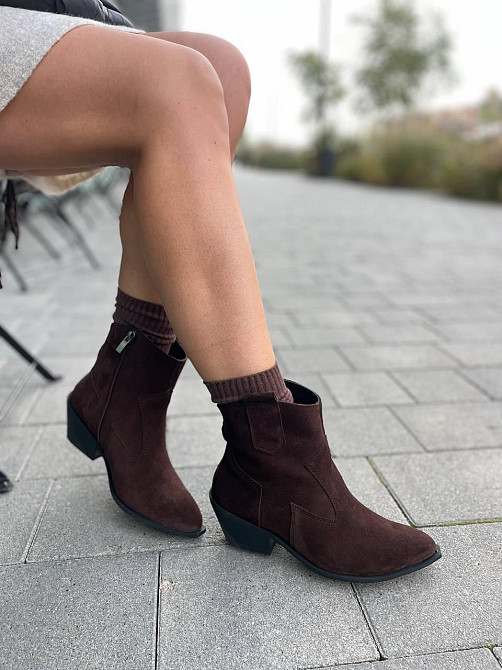 Edan Instruments Черевики жіночі EDAN шоколадні натуральна замша з хутром каблук 5см висота 11с Коломия - фото 6