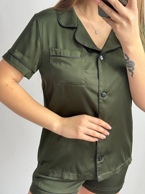 Піжама шовкова з шортами Хакі ч/к S Харків - фото 4