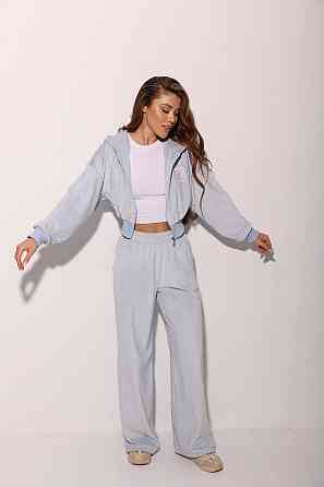 Женский прогулочный костюм двойка: кофта на молнии и брюки велюр Голубой, 42/46 Одесса