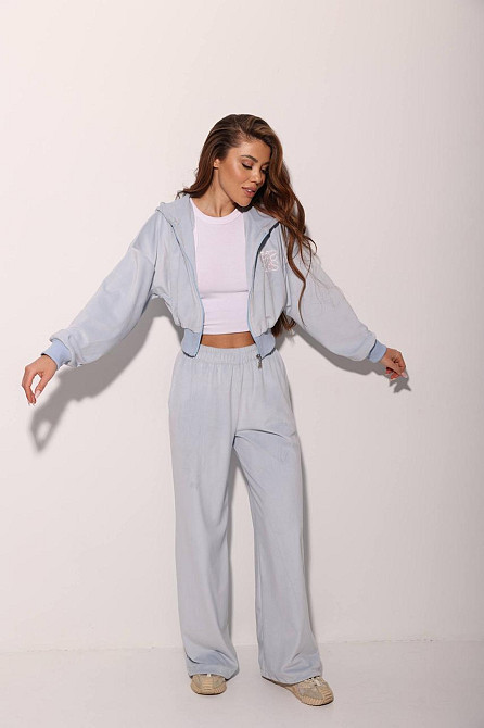 Женский прогулочный костюм двойка: кофта на молнии и брюки велюр Голубой, 42/46 Одесса - изображение 3