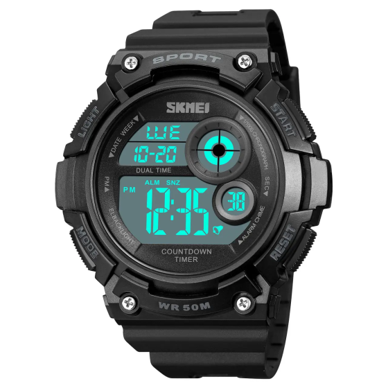 Часы мужские спортивные наручные Skmei 2017 (Черный с белым циферблатом) Винница