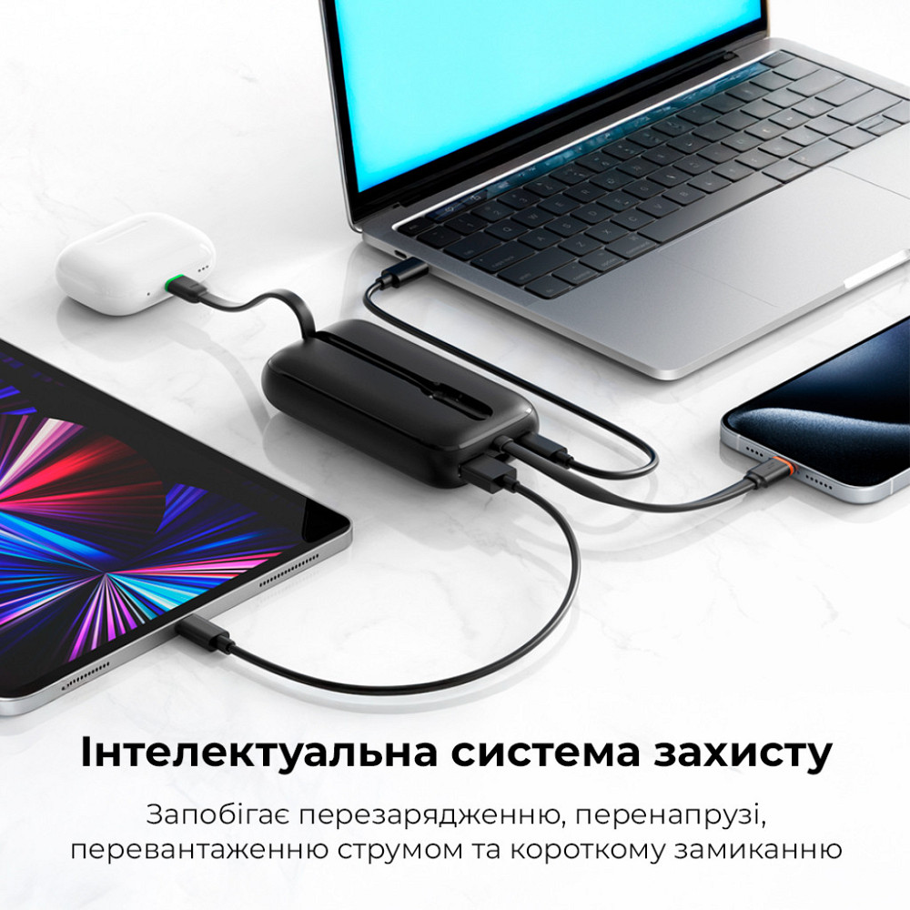 Павербанк 10000 mAh VEGER PD QC3.0 35W K1 VG-W1188 быстрая зарядка встроенный кабель power bank повербанк Одесса - изображение 16