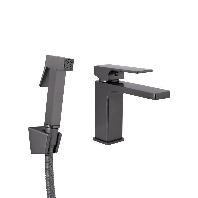 Смеситель для раковины, с гигиеническим душем Qtap Gemini QTGEM272GMB45692, однорычажный, Gunmetal Black PVD Харьков - изображение 1