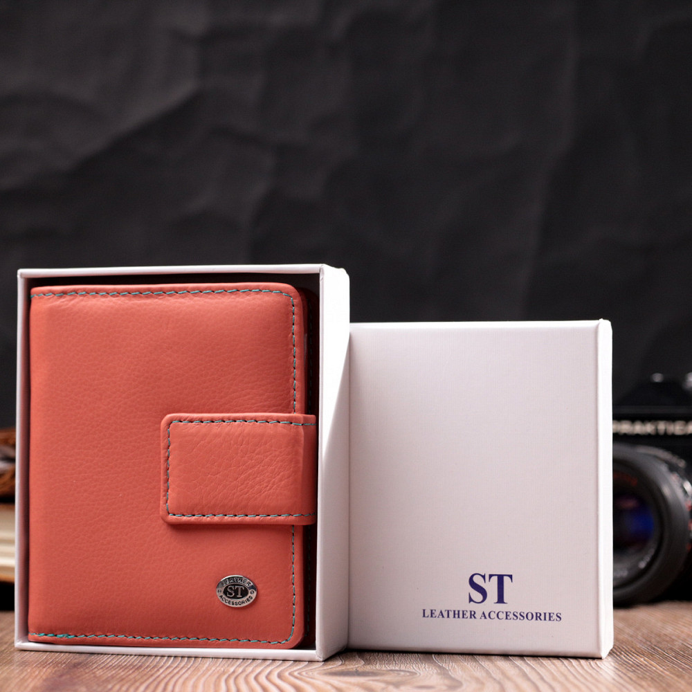 Кожаный женский вертикальный кошелек небольшого размера Оранжевый (ST Leather) Киев - изображение 4
