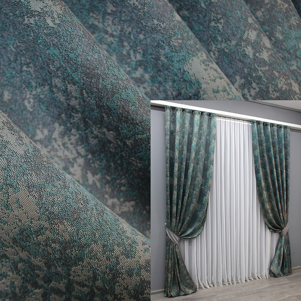 Комплект готовых штор VR-Textil Мрамор Al-9 № 1636ш Бирюзовый с серым 250х250 см 2 шт (39-887) Киев - изображение 1