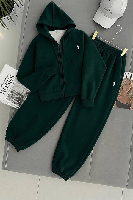 Женский теплый прогулочный костюм двойка: кофта и штаны трехнитка на флисе Бутылка, 40/44 Одесса - изображение 1