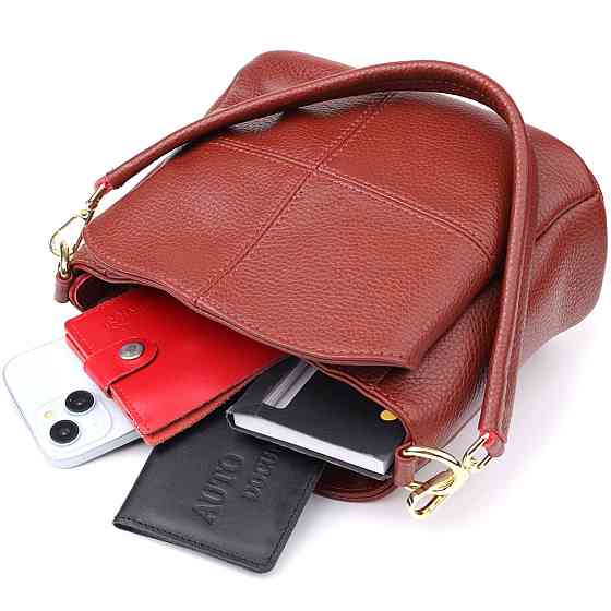 Женская кожаная сумка с тремя секциями Красный (Vintage) Киев