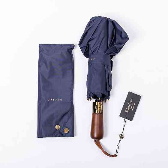 Yiwu Парасолька автоматична з дерев'яною ручкою класична з поліестеру діаметр 116 см Синя HP-23 Коломыя