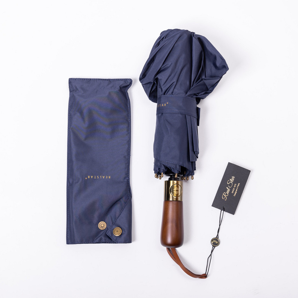 Yiwu Парасолька автоматична з дерев'яною ручкою класична з поліестеру діаметр 116 см Синя HP-23 Коломыя - изображение 6