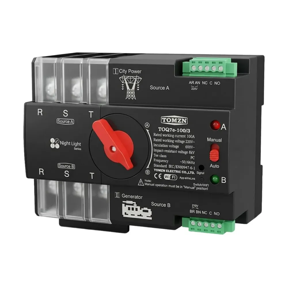 Автоматичний перемикач (АВР) під DIN-рейку з Wi-Fi TOMZN TOQ7e-100/3P 100A 3 полюси (51-00120) Київ - фото 8