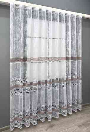 Короткий тюль VR-Textil 1940т Жаккард Белый с капучино 300х200 см (42-0913) Киев
