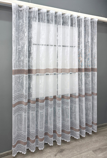 Короткий тюль VR-Textil 1940т Жаккард Белый с капучино 300х200 см (42-0913) Киев - изображение 3
