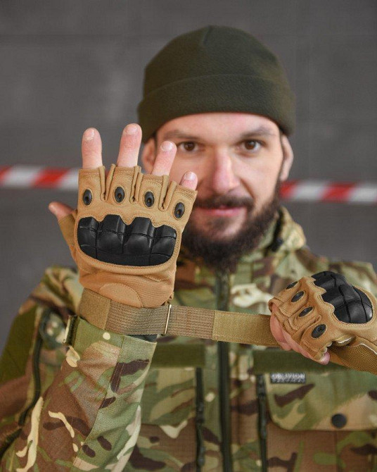 Безпалі тактичні рукавички кайот НП5236 Одеса - фото 9
