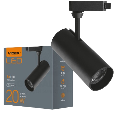 LED Світильник трековий 20W 4100К чорний VL-TR04-204B Videx Житомир