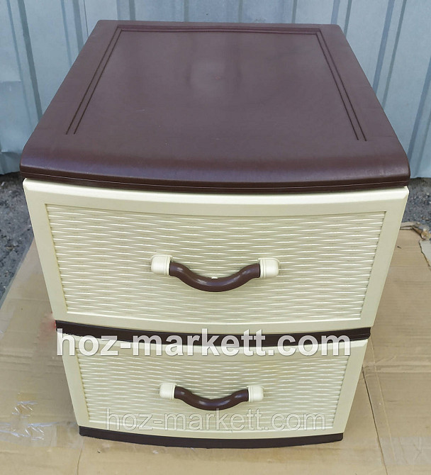 Пластиковый комод пластиковая тумбочка Стиль беж с коричневым 2 ящика Харьков - изображение 3