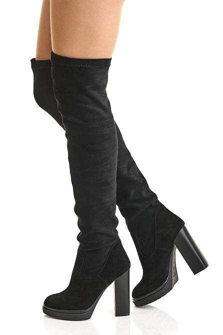 Ботфорти жіночі з натуральної замші демісезонні весна-осінь чорні на підборах 12 см. р. 38, 40 Коломыя - изображение 1