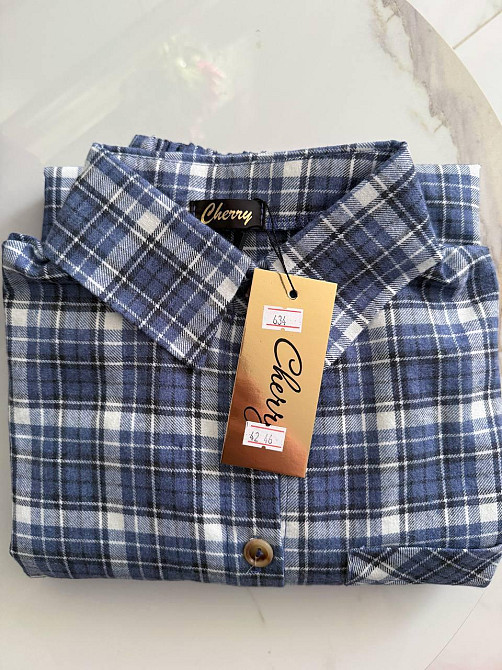 Женский стильный оверсайз костюм двойка: рубашка и юбка в клетку турецкая фланель Синий Одесса - изображение 3