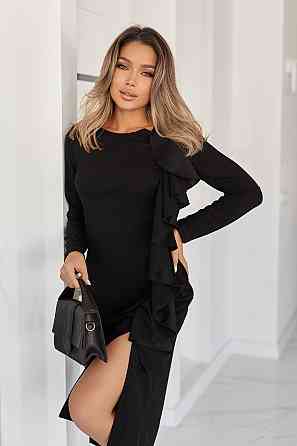 Приталене мідіплаття з воланом "Aiza" Норма та батал Чорний, 54-56 Київ