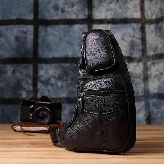 Сумка для чоловіків з великою кількістю кишень із натуральної шкіри Чорний (Vintage) Київ