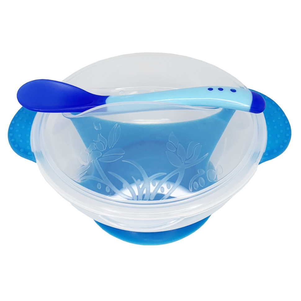 Тарелка на присоске прозрачная MGZ-0100(Blue) с термоложкой и крышкой Винница - изображение 1