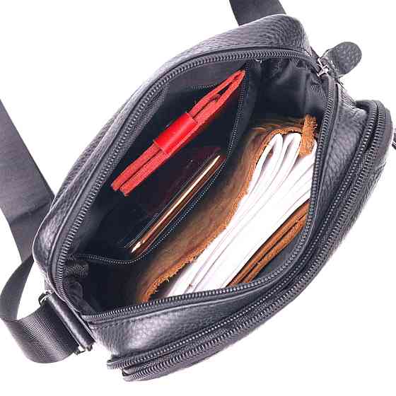 Практична чоловіча сумка з натуральної шкіри Чорна (Vintage) Київ