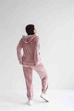 Женский велюровий костюм на змейке с капюшоном Розовый XXL Харьков