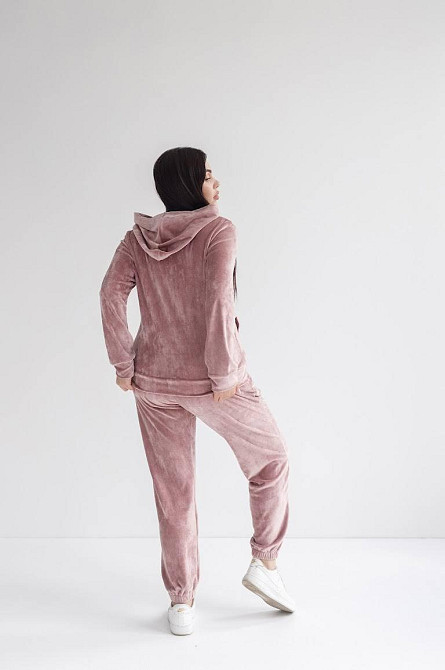 Женский велюровий костюм на змейке с капюшоном Розовый XXL Харьков - изображение 4