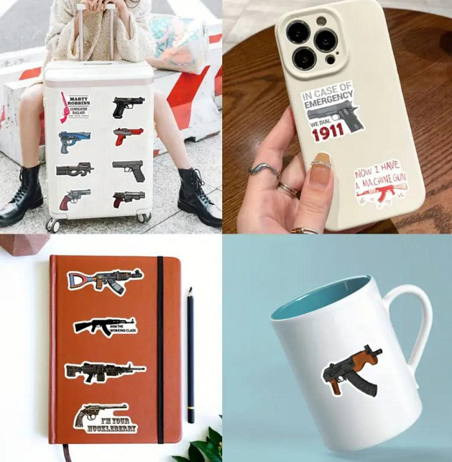 Наклейки, стікери зброя. Водонепроникні вінілові наклейки, стікерпак, наліпки військова тематика, на Київ - фото 3