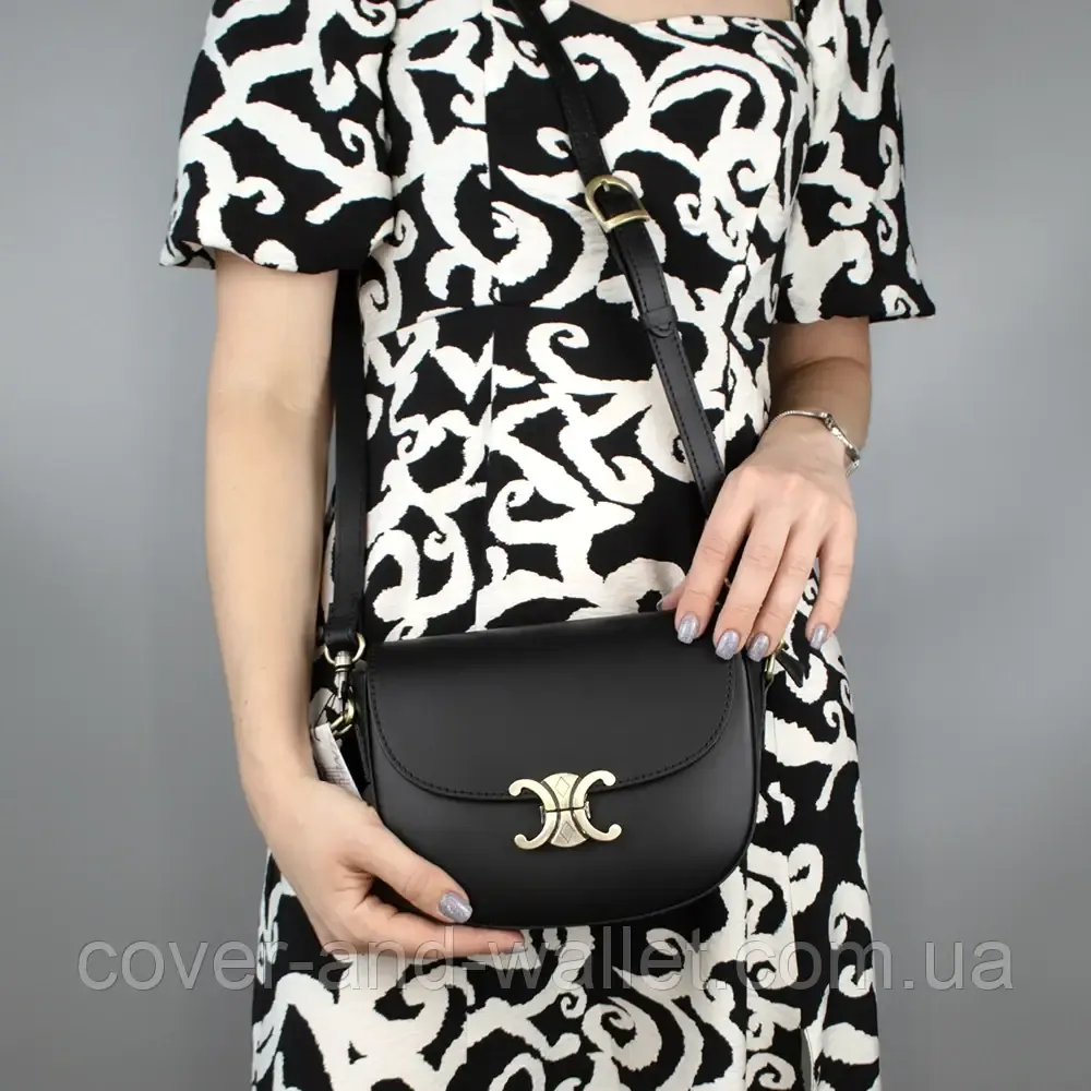 Полукруглая женская сумка кросс-боди из гладкой кожи черного цвета Virginia Conti Киев - изображение 4