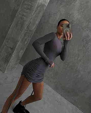 Женское облегающее мини платье с завязками из вискозы Серый, 42/44 Одесса