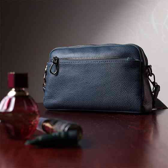 Стильная сумка для женщин с карманами из натуральной кожи Vintage 22600 Синяя Киев