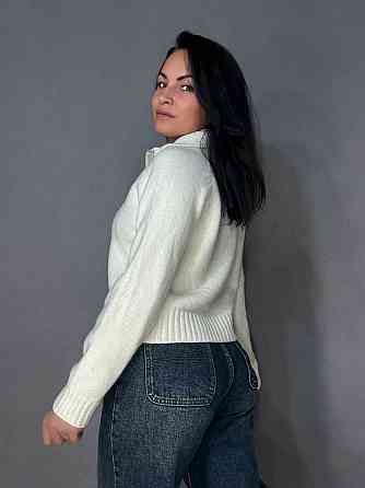 Светр жіночий A-N 1780 з коміром на блискавці оверсайз one size, молочний, one size Київ