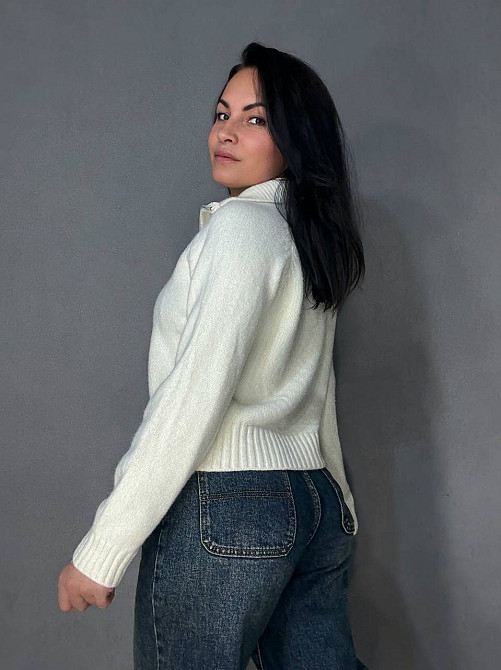 Светр жіночий A-N 1780 з коміром на блискавці оверсайз one size, молочний, one size Київ - фото 4