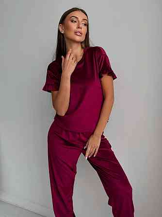 Женская стильная домашняя велюровая пижама Бордовый Одесса