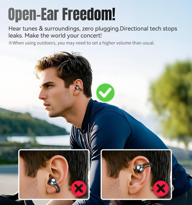 Бездротові навушники King Lucky Clip-On Bluetooth 5.4, відкриті, ENC, IPX4, до 50 годин, чорні Київ - фото 9