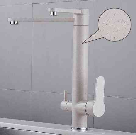 Змішувач для кухні для фільтрованої води двоважільний, кран кухонний WanFan вертикальний монтаж Нікель Кам'янець-Подільський