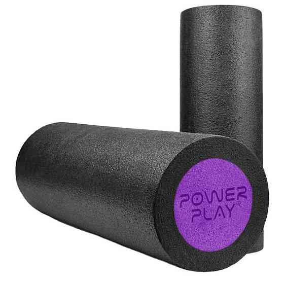 Масажний ролик (роллер) гладкий PowerPlay 4021 Fitness Roller Чорно-фіолетовий (30x15см.) Каменское