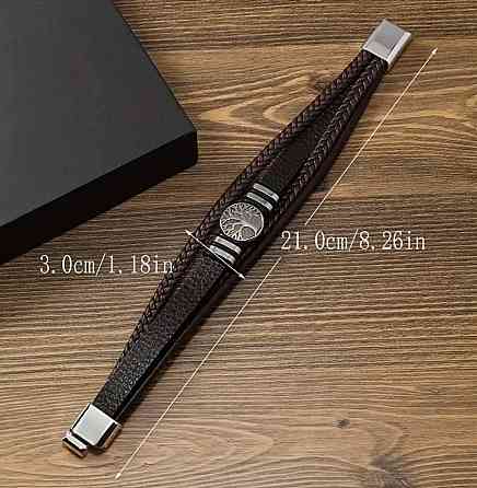 Мужской браслет чёрный с символом Дерево жизни – кожаный многорядный аксессуар Киев