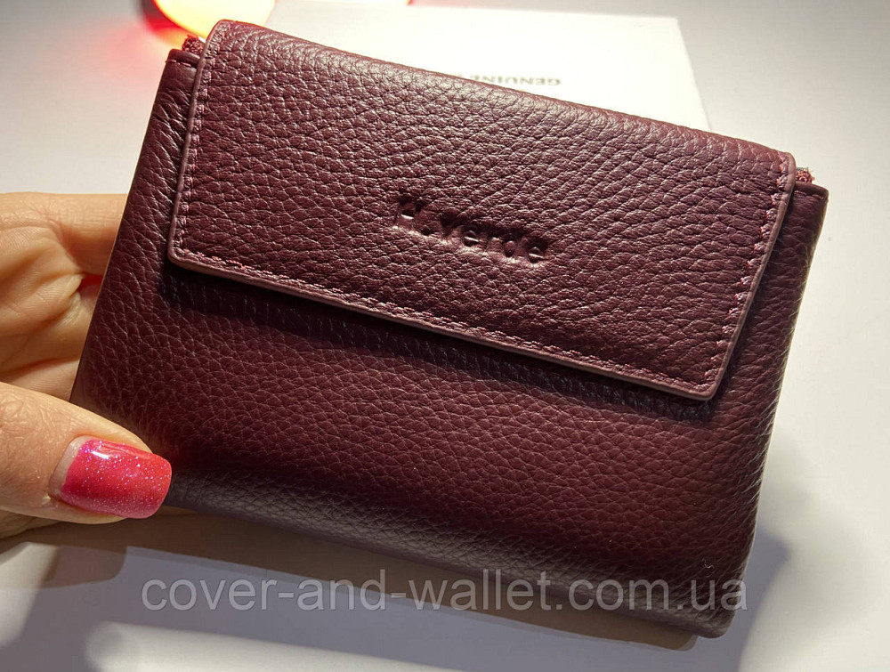 Стильний жіночий шкіряний гаманець марсалового кольору невеликого розміру Helen Verde 232 Київ - фото 1