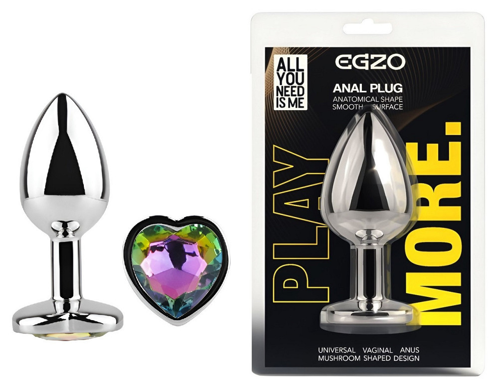 Анальна пробка з кристалом EGZO - Silver Heart Plug Rainbow size S Sex Aura Київ - фото 1