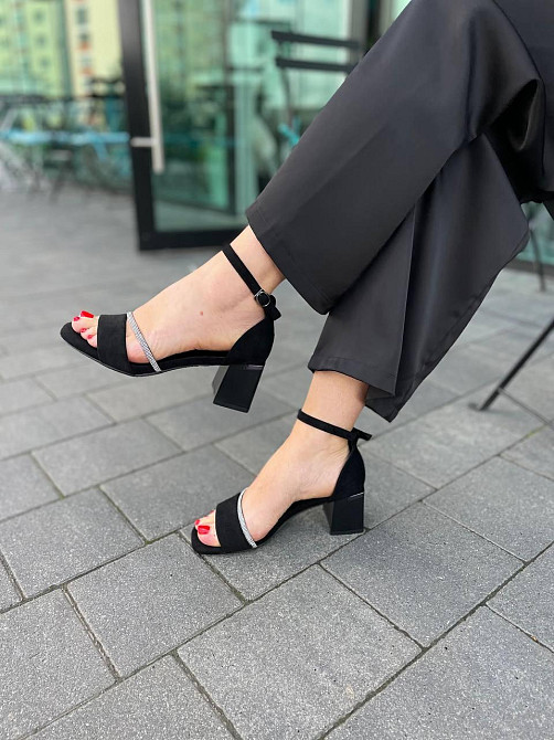 Meideli Чорні босоніжки жіночі літні на підборах молодіжні з еко-замші MEIDELI H008H-16 р. 36-4 Коломыя - изображение 12