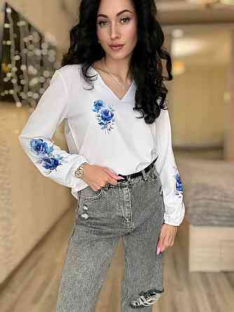 Женская праздничная блуза с цветами турецкий софт Белый, 46/48 Одесса