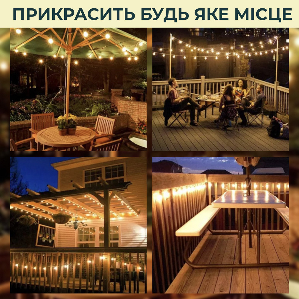 Garlando Ретро гірлянда вулична 10 LED лампочок 5 метрів жовта A60Y Коломия - фото 10