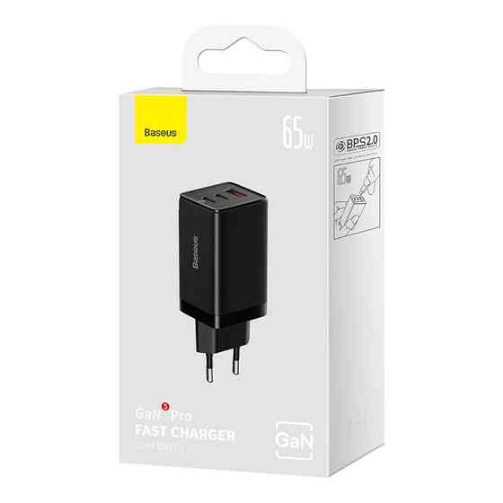 Мережевий зарядний пристрій з кабелем Baseus GaN5 Pro Fast Charger 2C+U 65W  EU  Black(Baseus Xiaobai charging Cable Type-C  to Київ