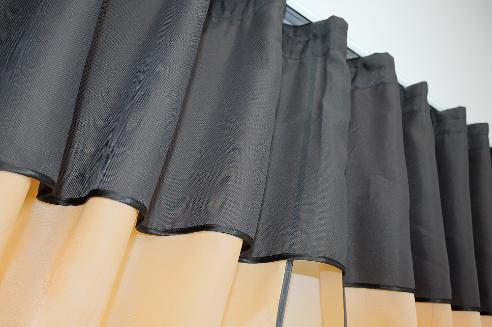 Кухонные шторы VR-Textil № 073к с ламбрекеном и подхватами персиковый с графитовым 270х170 см (52-0199) Киев - изображение 5