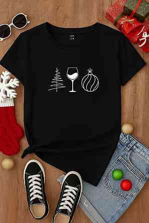 Новорічна футболка унісекс з принтом турецька кулір бавовна Чорна 4, 42/44 Одеса